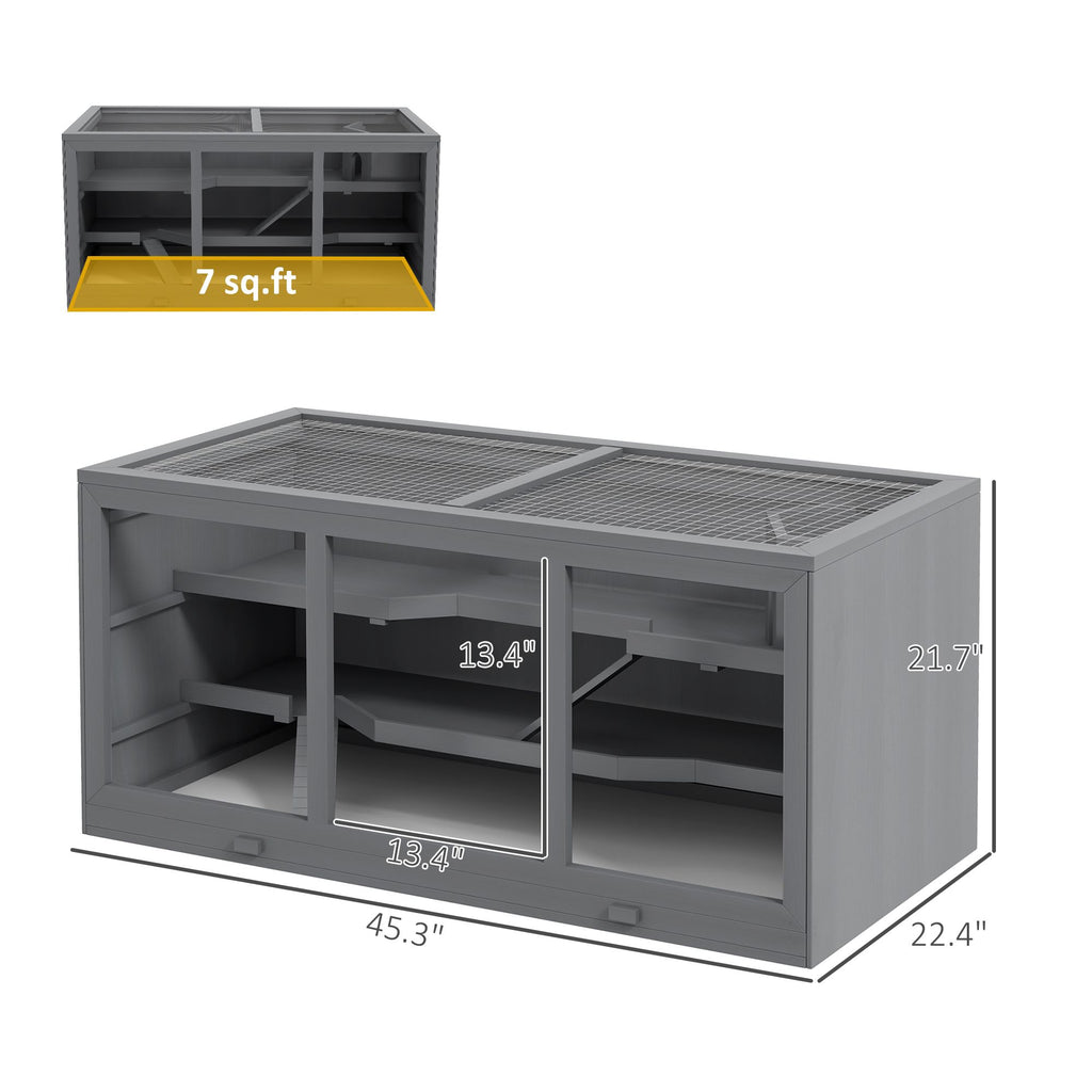 3-Tier Hamster Cage with Tunnel and Ramps – Clear Front, water-ready Tray