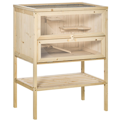 3-Tier Wooden Hamster Haven: Explore, Play & Rest
