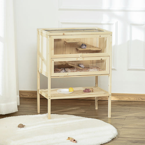 3-Tier Wooden Hamster Haven: Explore, Play & Rest