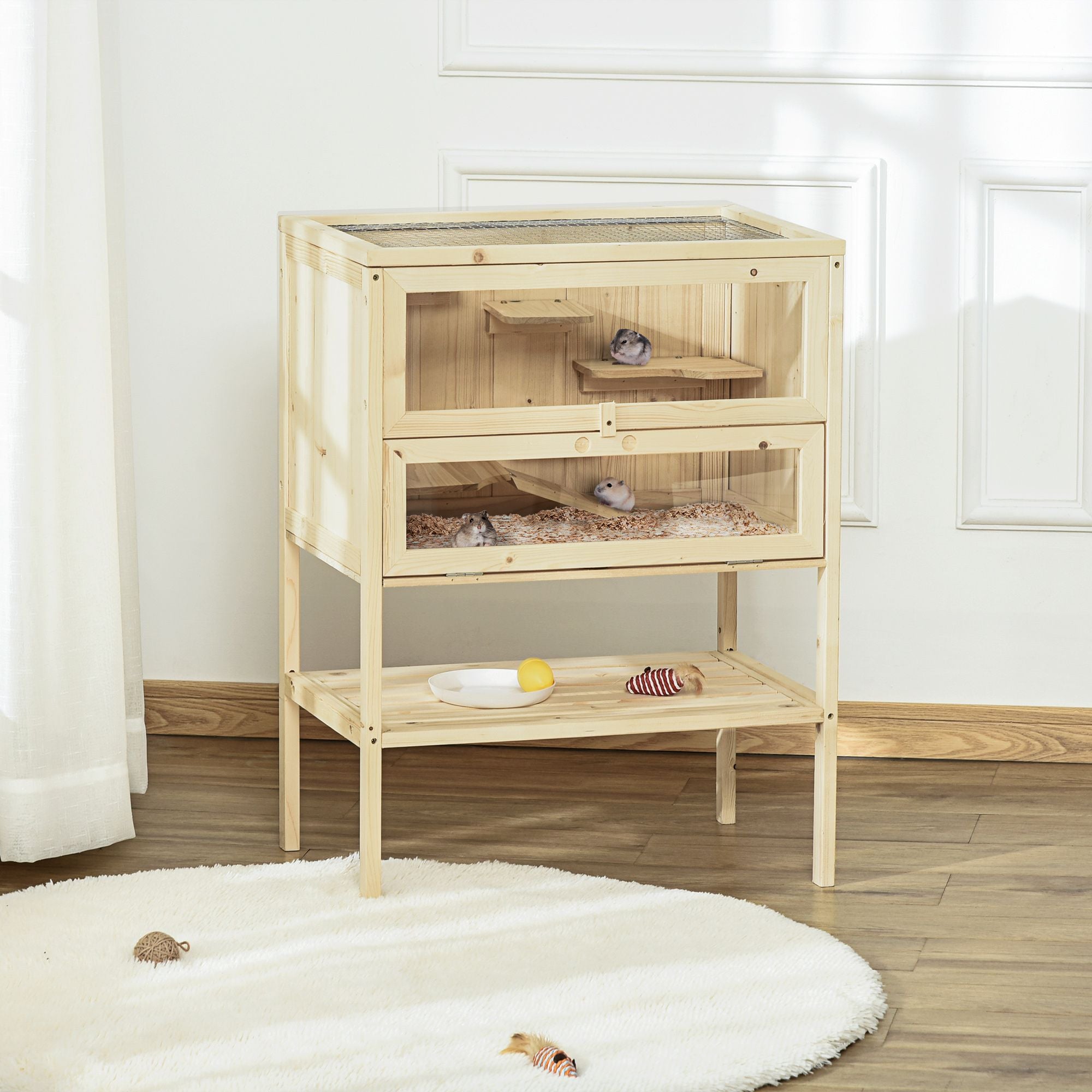 3-Tier Wooden Hamster Haven: Explore, Play & Rest
