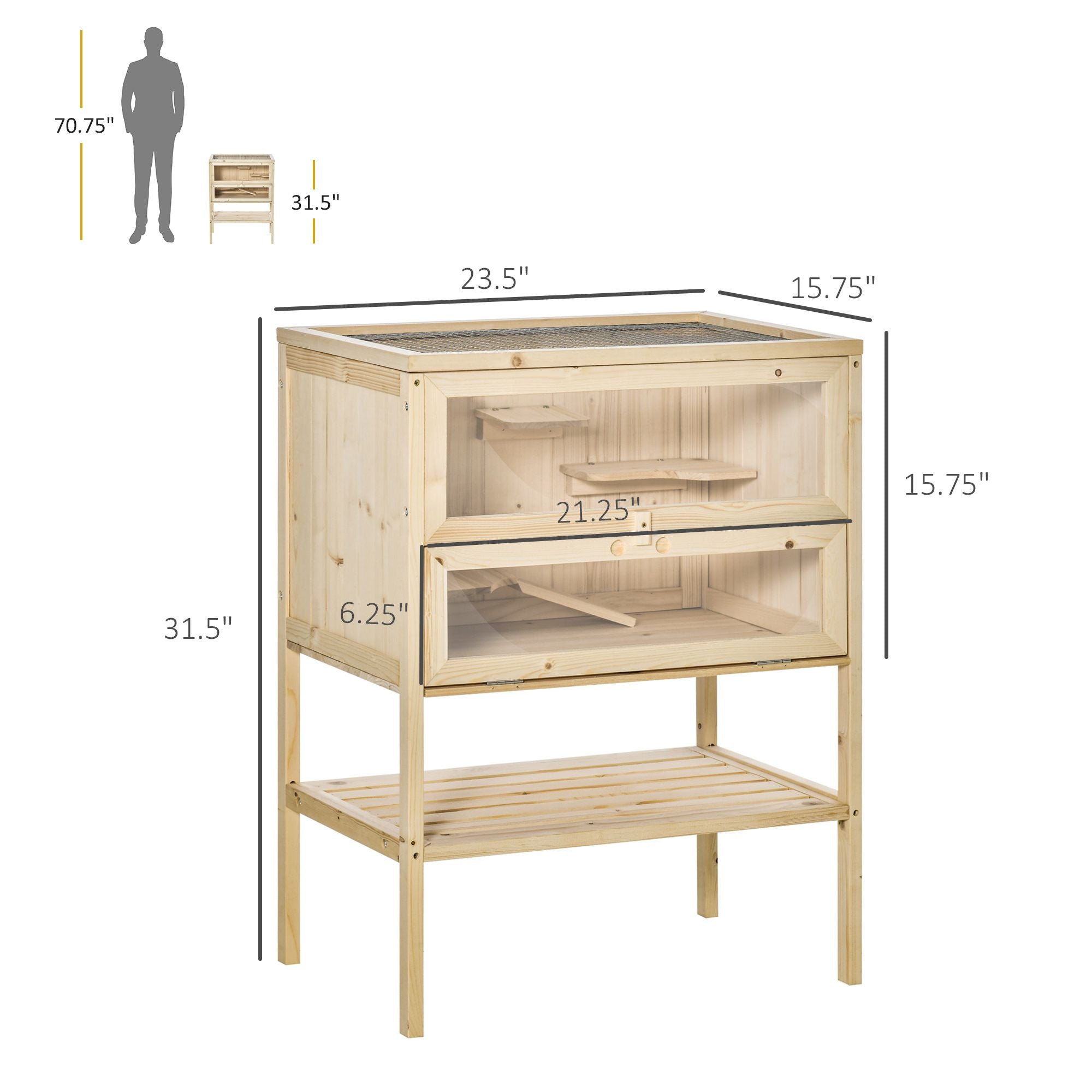 3-Tier Wooden Hamster Haven: Explore, Play & Rest