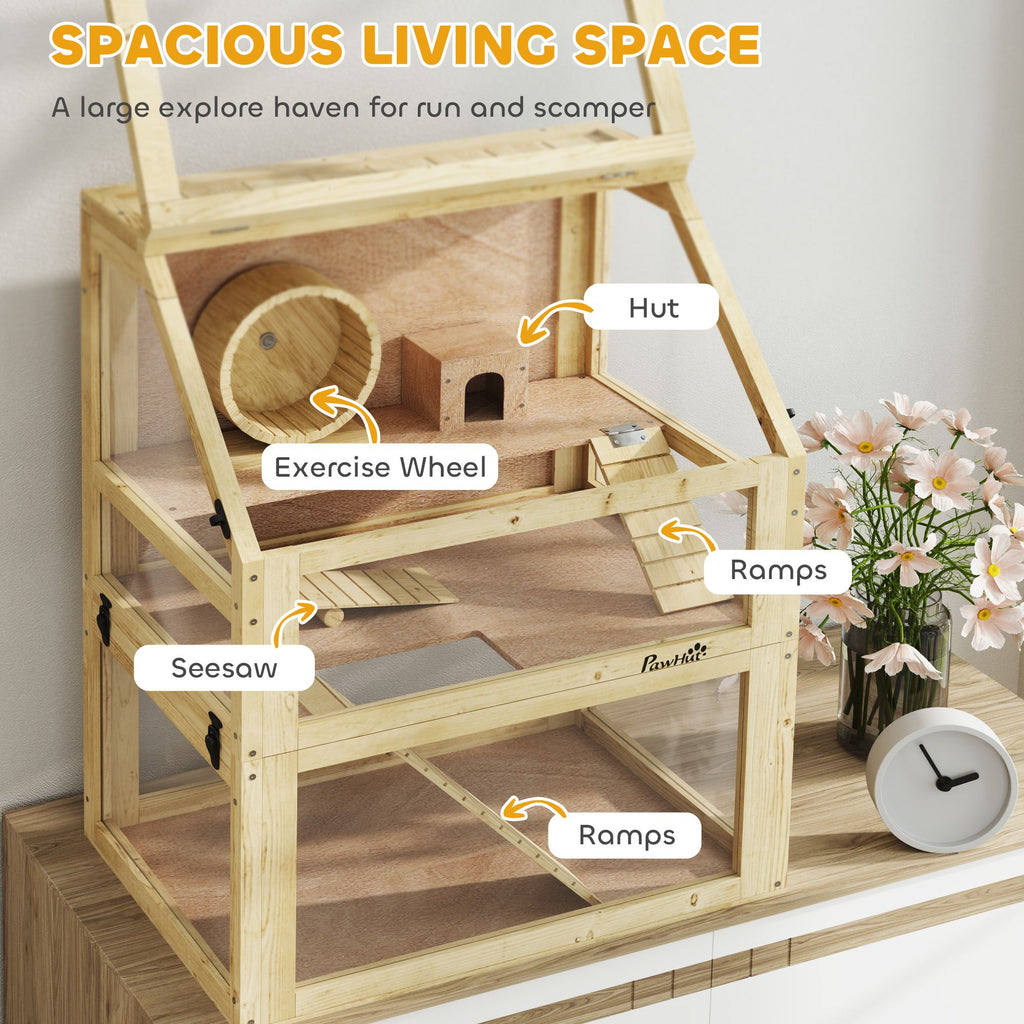 Spacious 3-Tier furniture-style Hamster Cage with Seesaw & Exercise Wheel