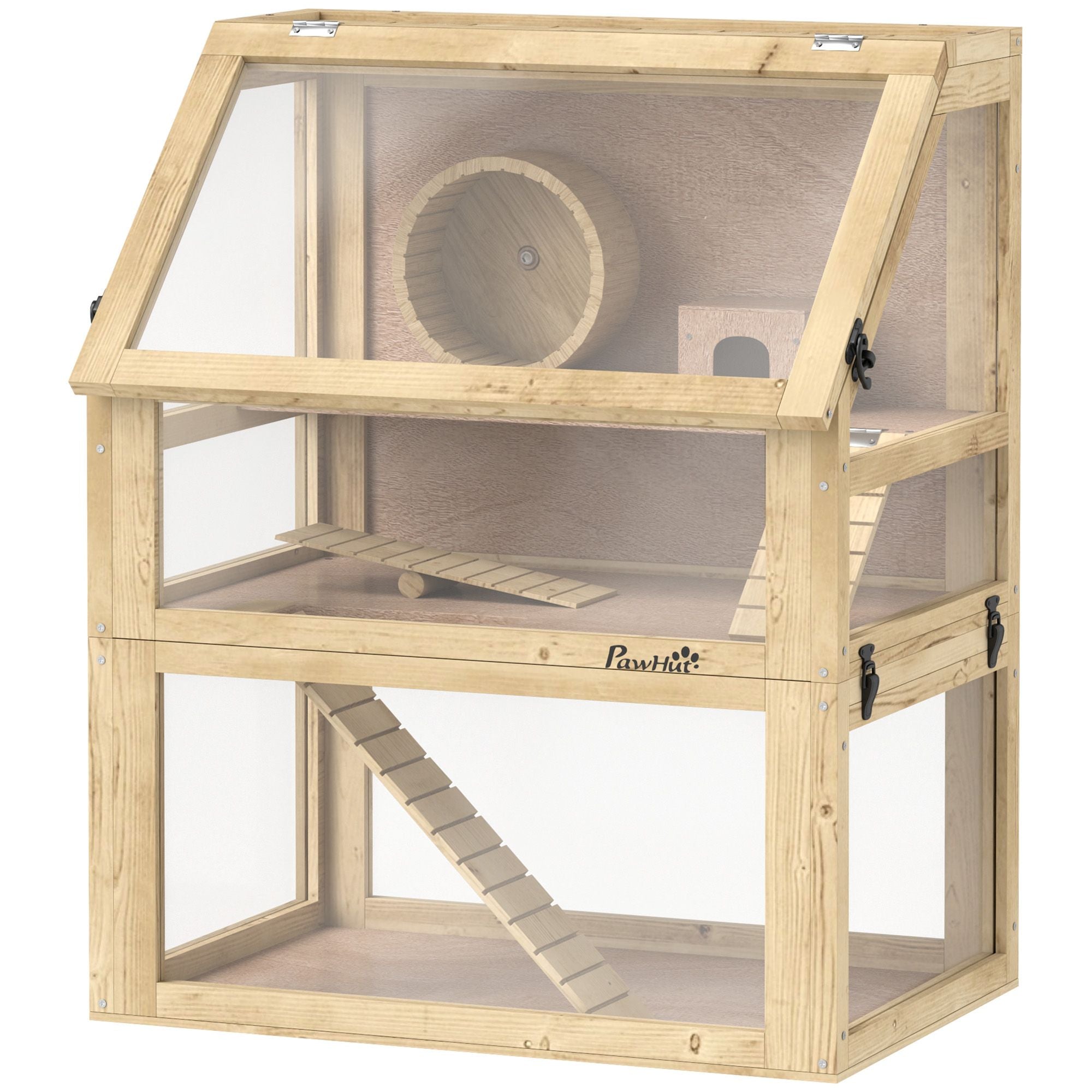 Spacious 3-Tier furniture-style Hamster Cage with Seesaw & Exercise Wheel