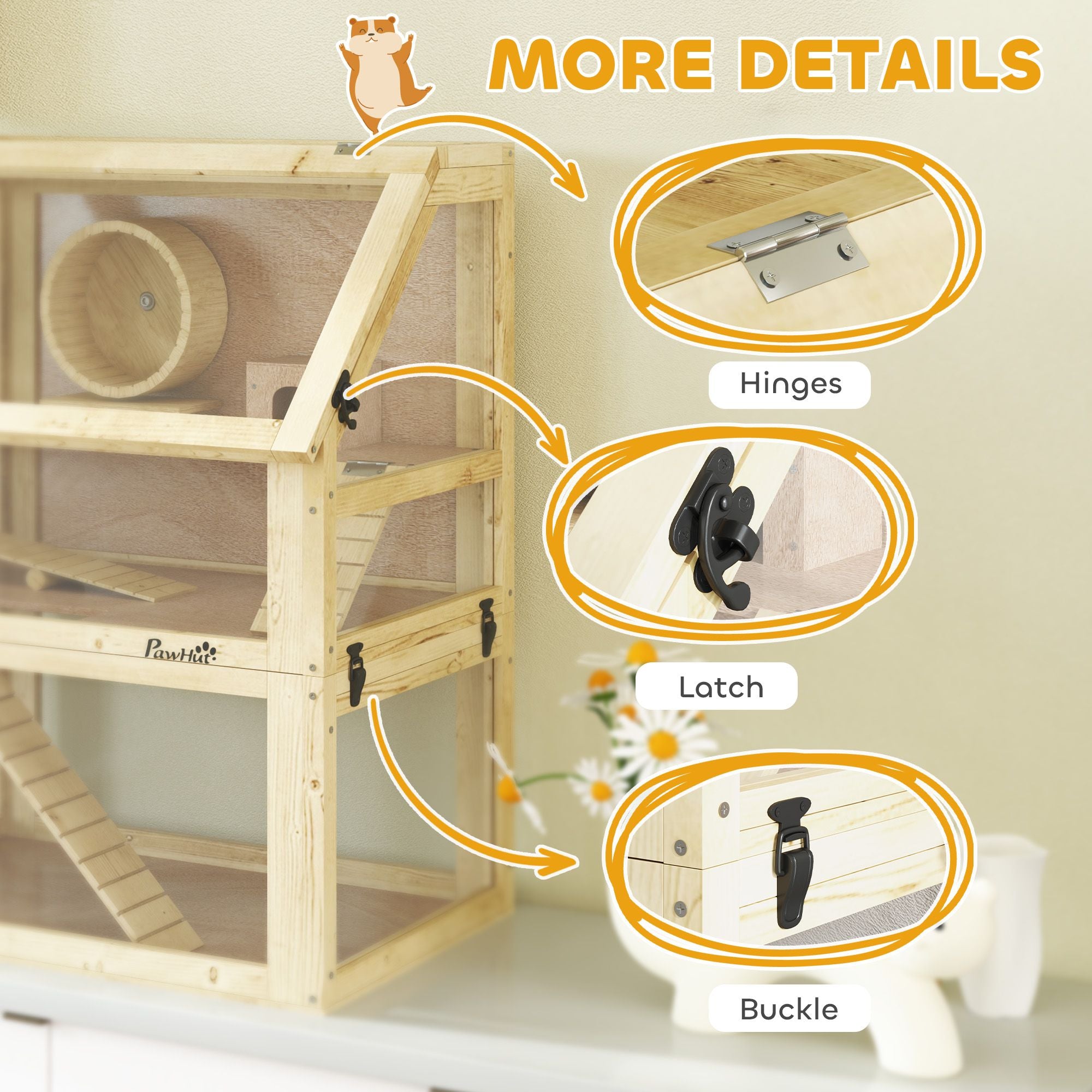 Spacious 3-Tier furniture-style Hamster Cage with Seesaw & Exercise Wheel