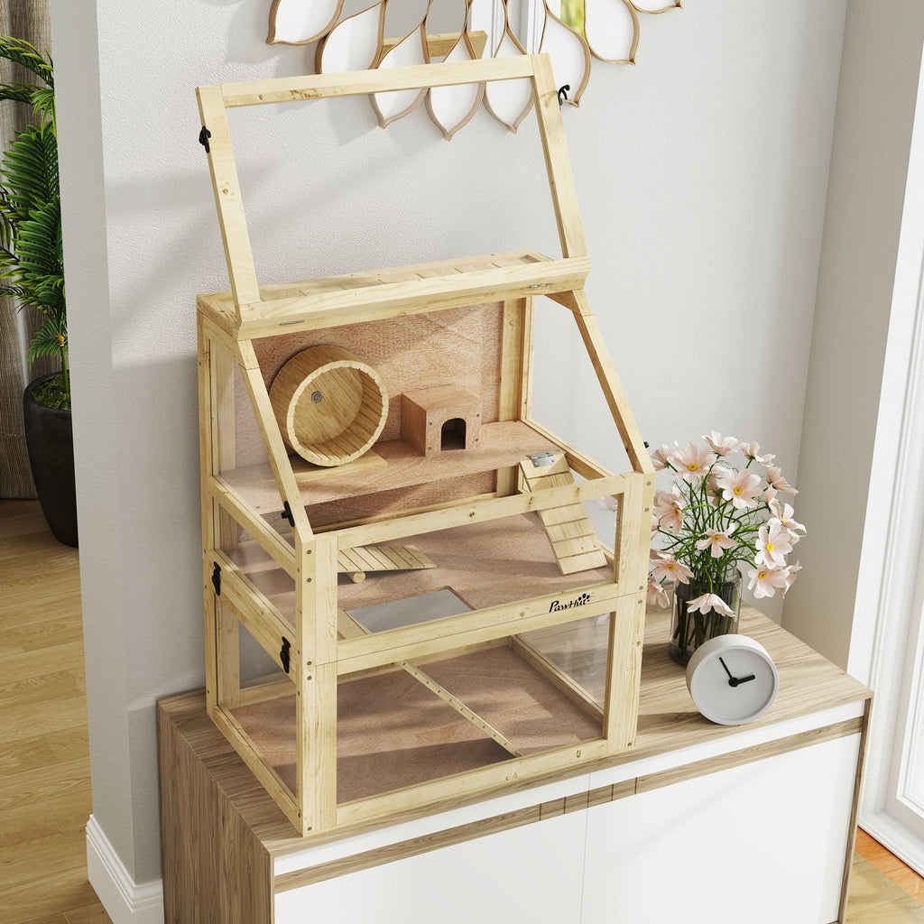 Spacious 3-Tier furniture-style Hamster Cage with Seesaw & Exercise Wheel