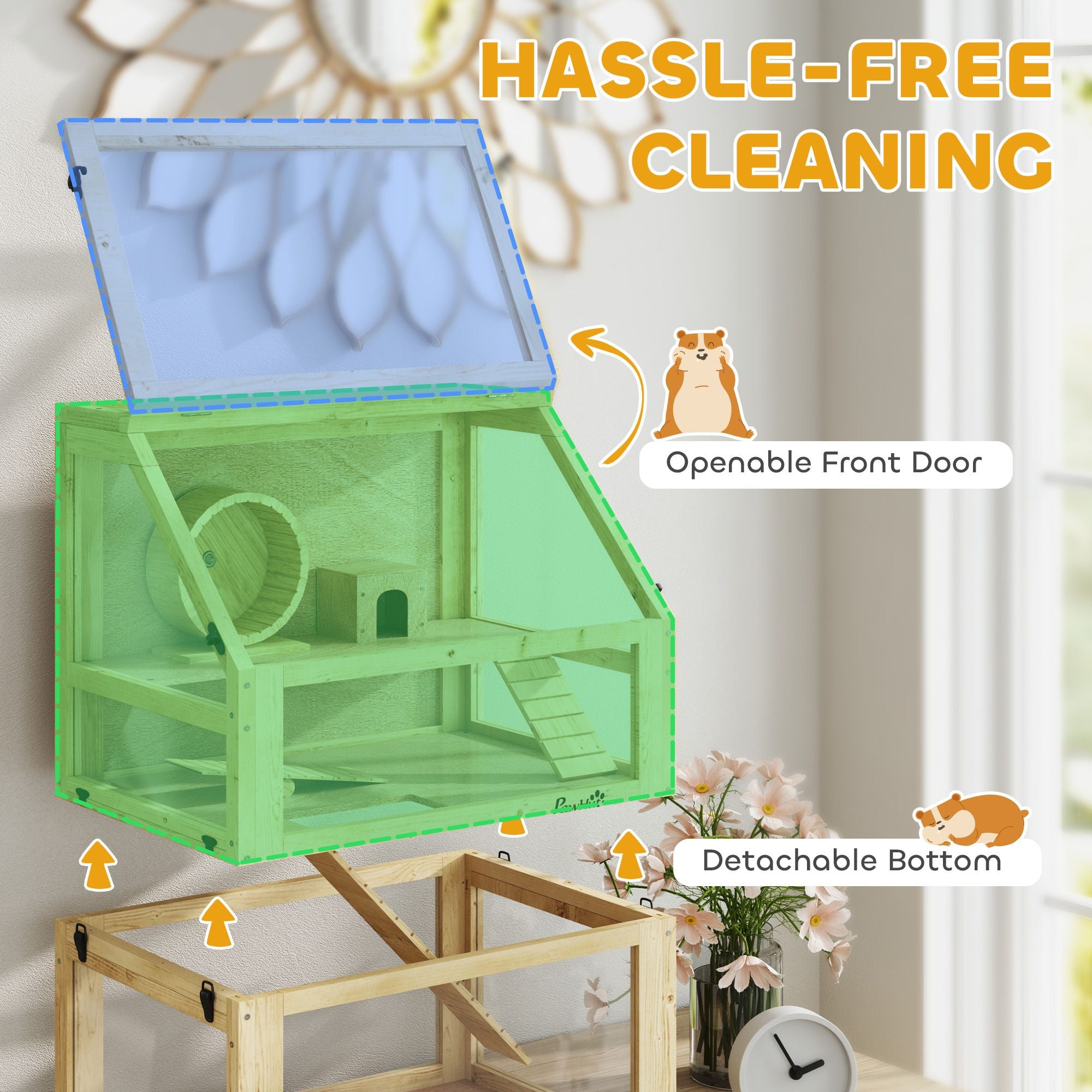 Spacious 3-Tier furniture-style Hamster Cage with Seesaw & Exercise Wheel
