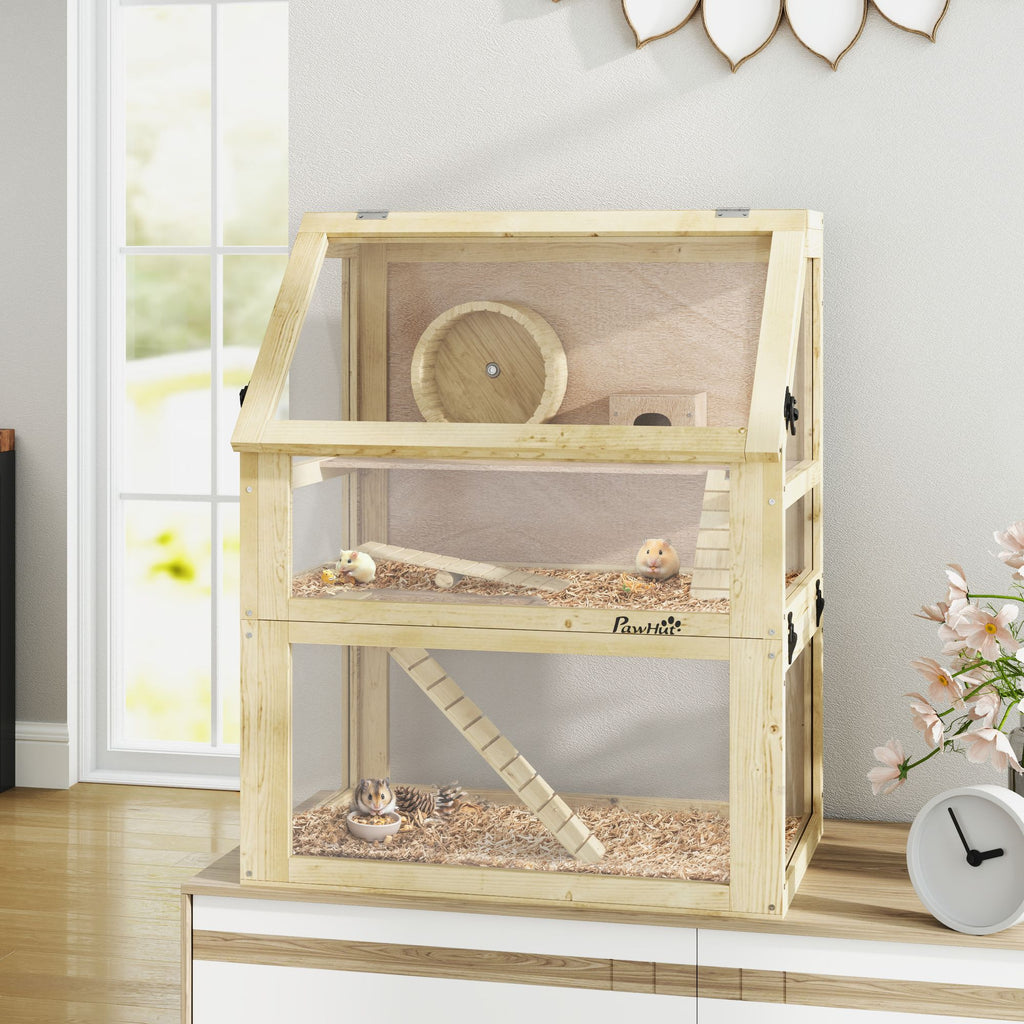 Spacious 3-Tier furniture-style Hamster Cage with Seesaw & Exercise Wheel