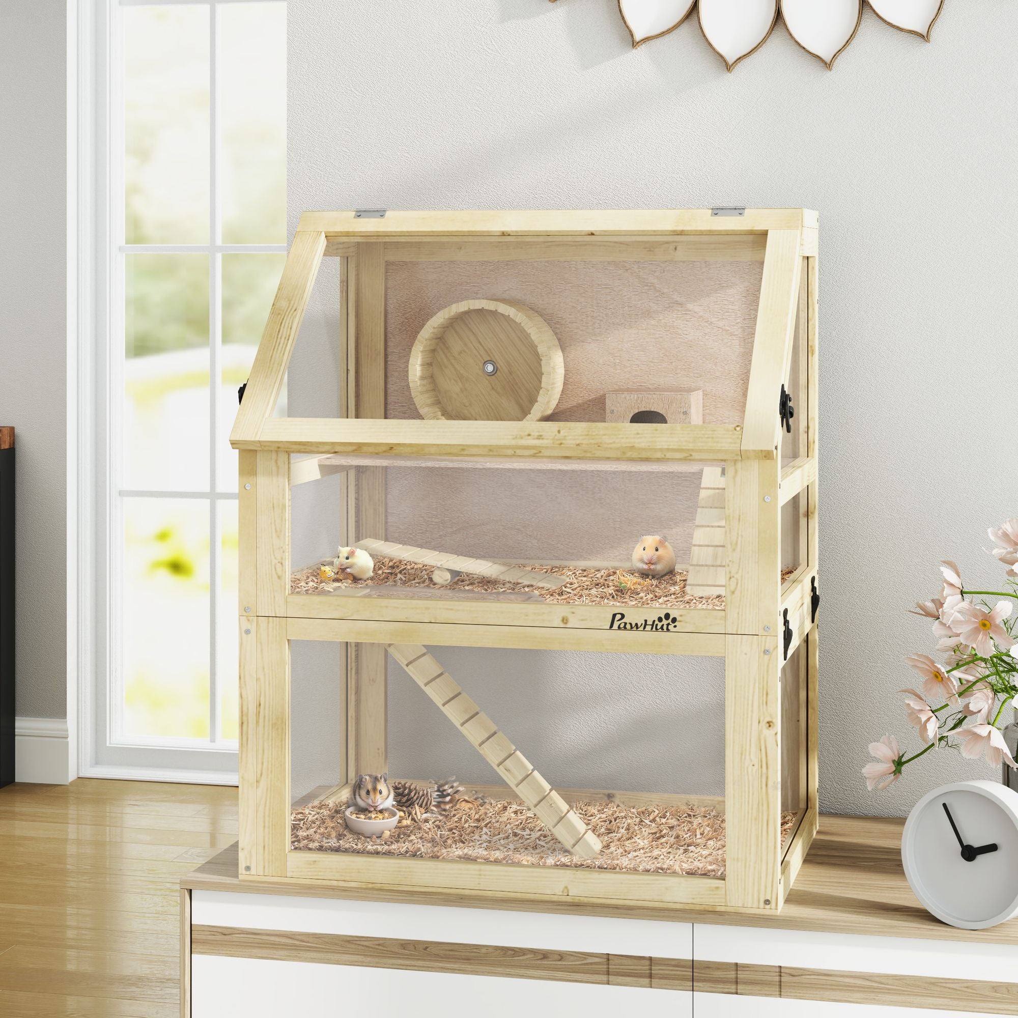 Spacious 3-Tier furniture-style Hamster Cage with Seesaw & Exercise Wheel