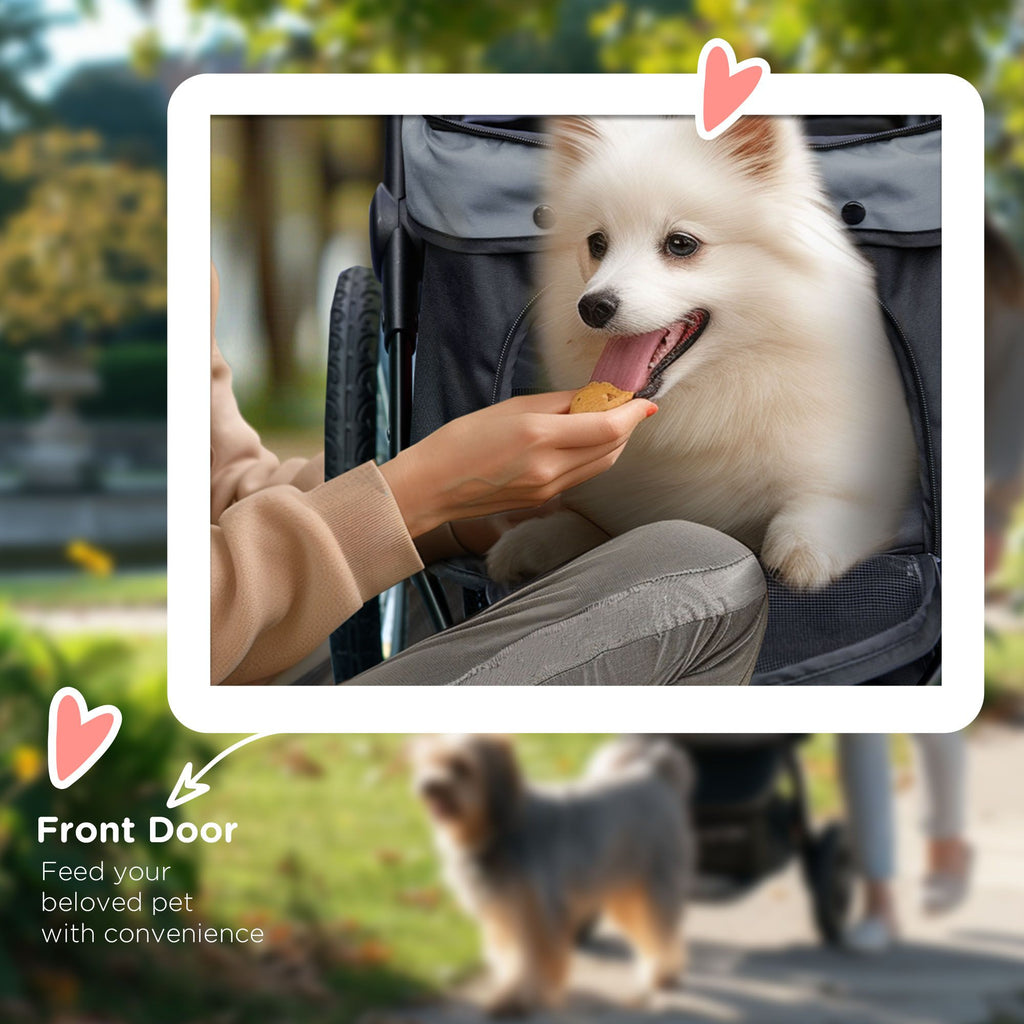 3-Wheel Pet Stroller with Adjustable Canopy & Safety Tether for Small to Medium Dogs