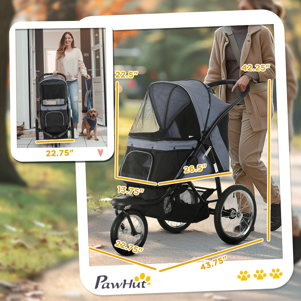 3-Wheel Pet Stroller with Adjustable Canopy & Safety Tether for Small to Medium Dogs