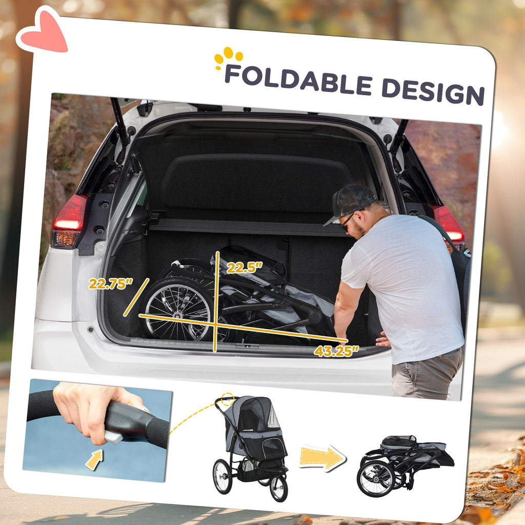 3-Wheel Pet Stroller with Adjustable Canopy & Safety Tether for Small to Medium Dogs