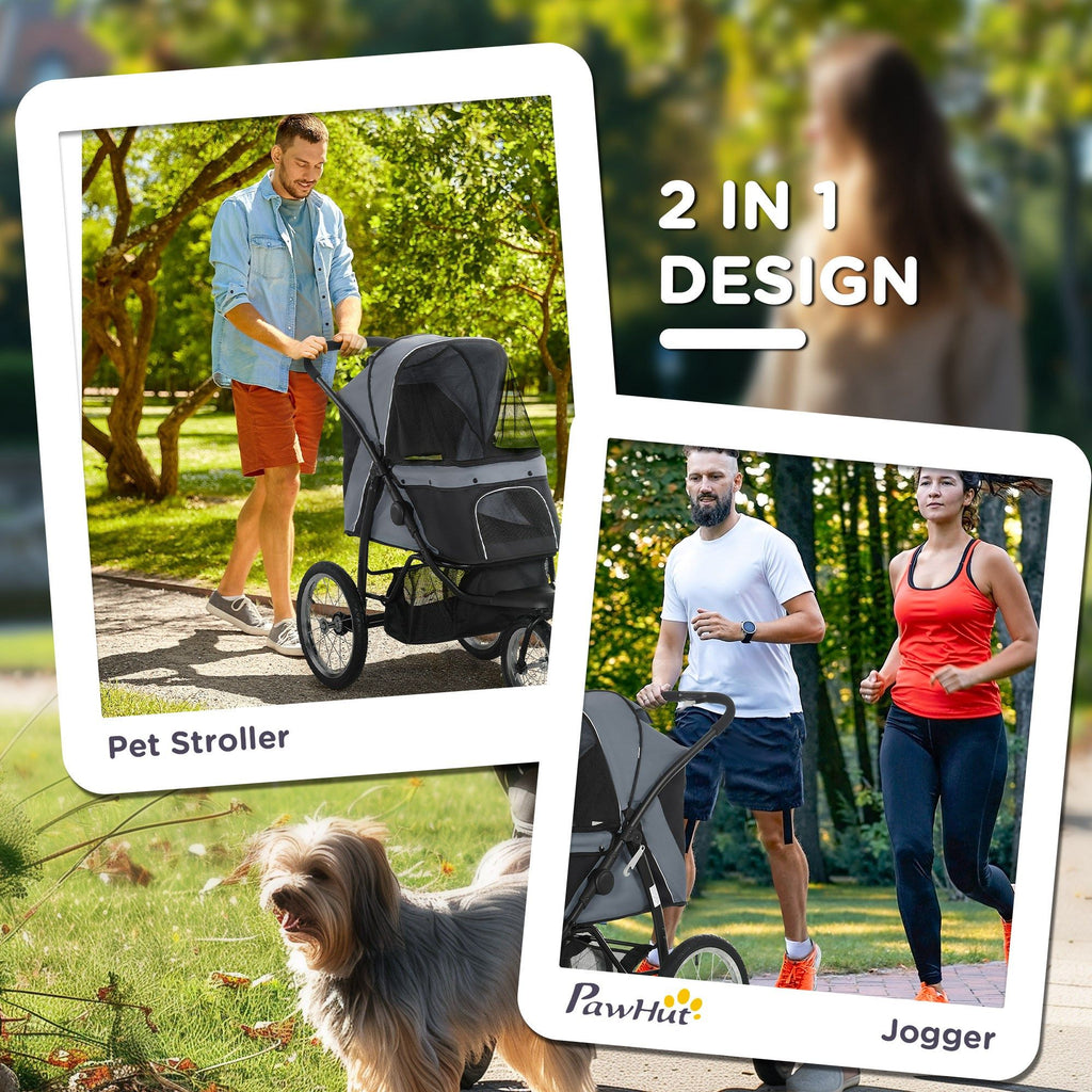 3-Wheel Pet Stroller with Adjustable Canopy & Safety Tether for Small to Medium Dogs