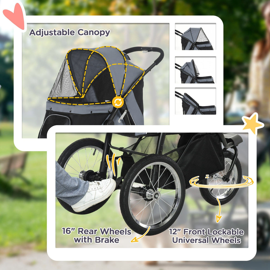 3-Wheel Pet Stroller with Adjustable Canopy & Safety Tether for Small to Medium Dogs