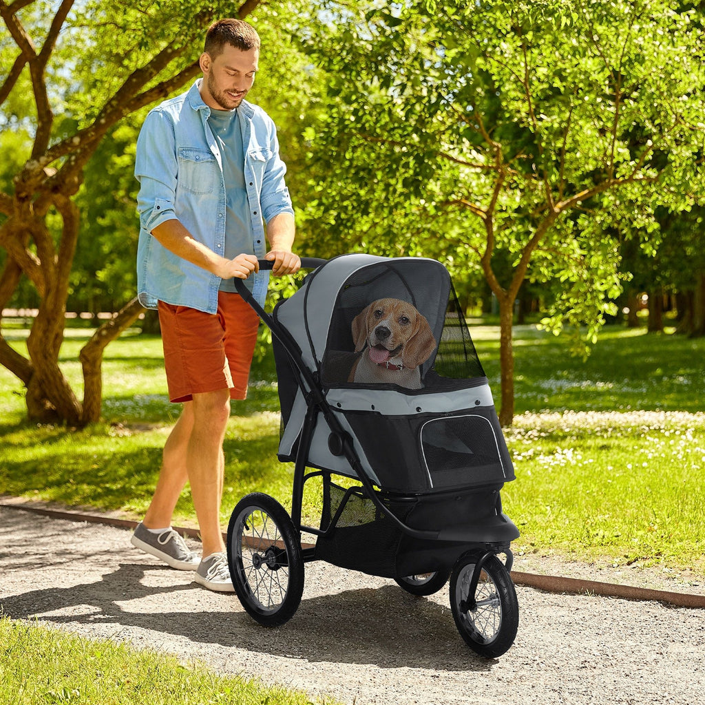 3-Wheel Pet Stroller with Adjustable Canopy & Safety Tether for Small to Medium Dogs