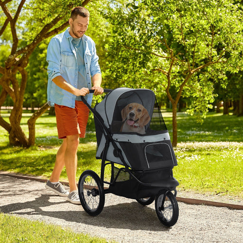 3-Wheel Pet Stroller with Adjustable Canopy & Safety Tether for Small to Medium Dogs