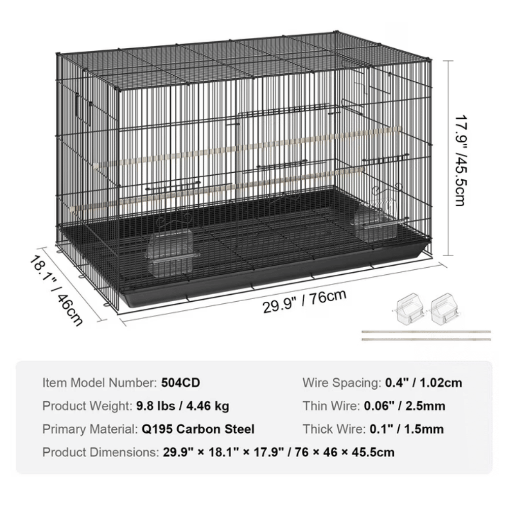 30" Bird Enclosure, Durable Metal Cage for Small Parrots, Budgies, Lovebirds, and Canaries, Includes Mobile Stand and Tray (Shipment from Walmart)