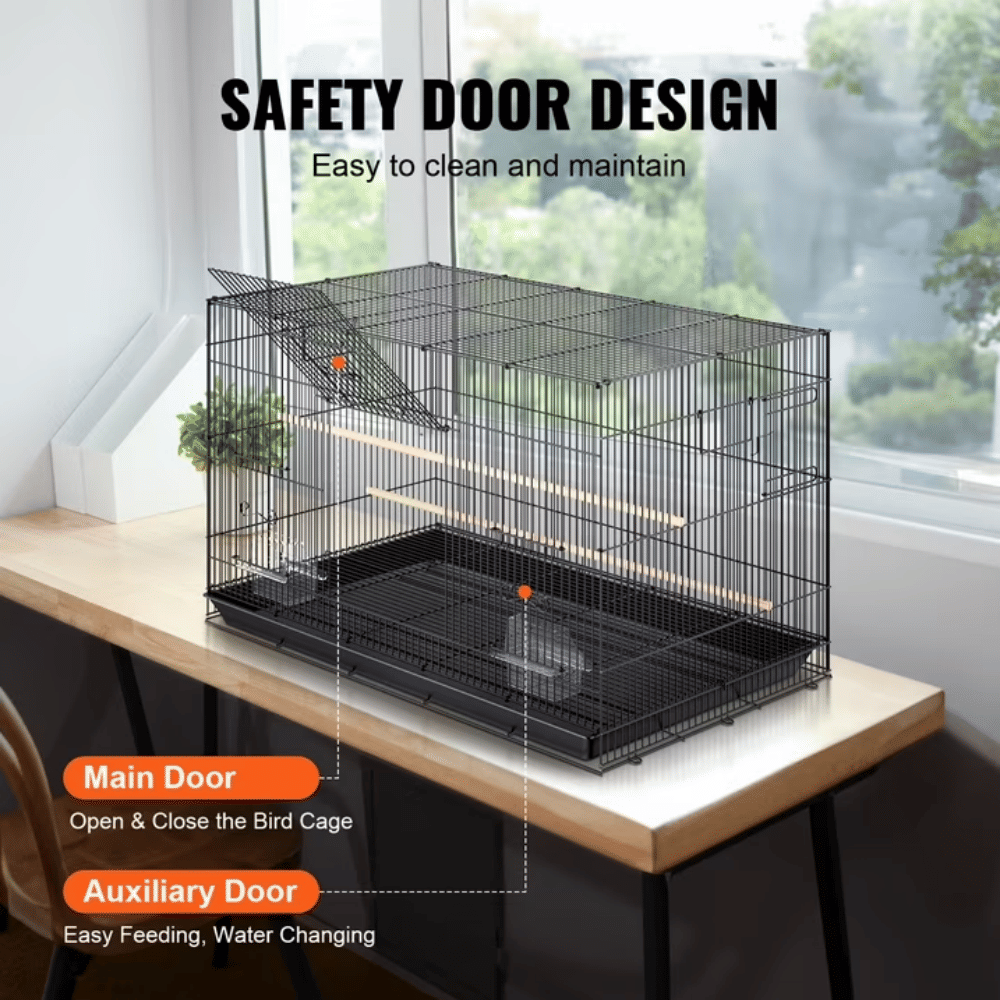 30" Bird Enclosure, Durable Metal Cage for Small Parrots, Budgies, Lovebirds, and Canaries, Includes Mobile Stand and Tray (Shipment from Walmart)