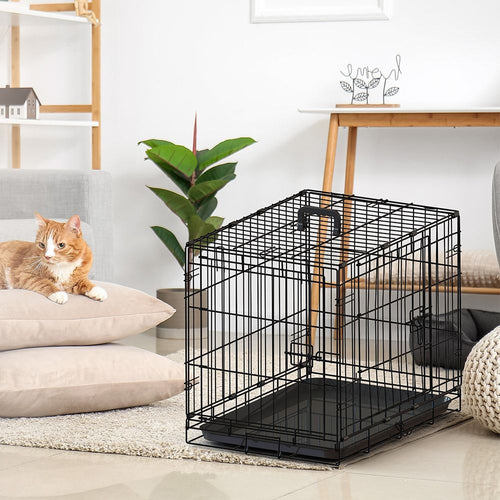 30-inch Black wire dog cage double lock mechanism double door single handle Single bolt – image 1