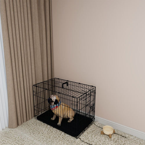30-inch Black wire dog cage double lock mechanism double door single handle Single bolt – image 2