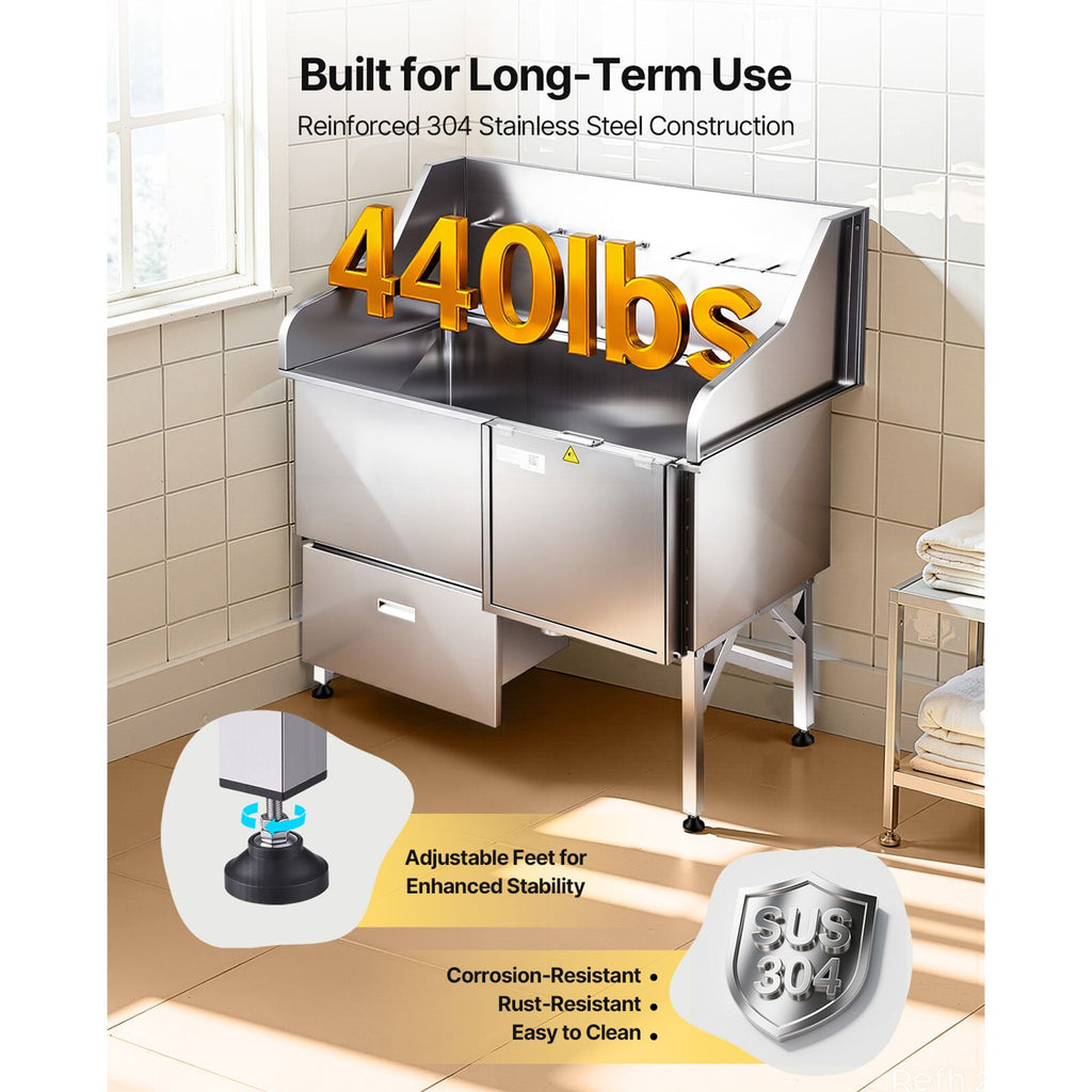 Professional Dog Washing Station: 304 Stainless Steel Tub with Ramp & Faucet