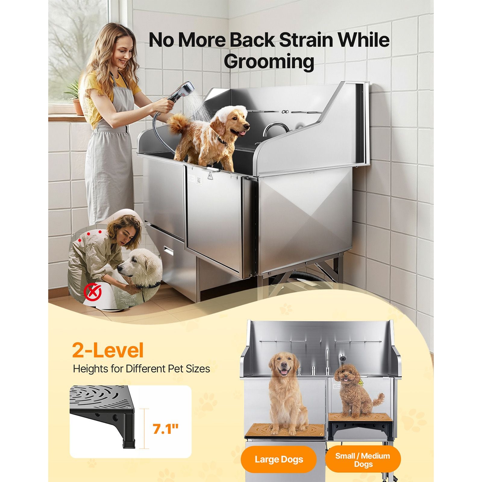 Professional Dog Washing Station: 304 Stainless Steel Tub with Ramp & Faucet