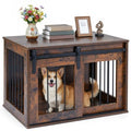 Stylish Dog Crate Furniture with Sliding Barn Door & Tabletop