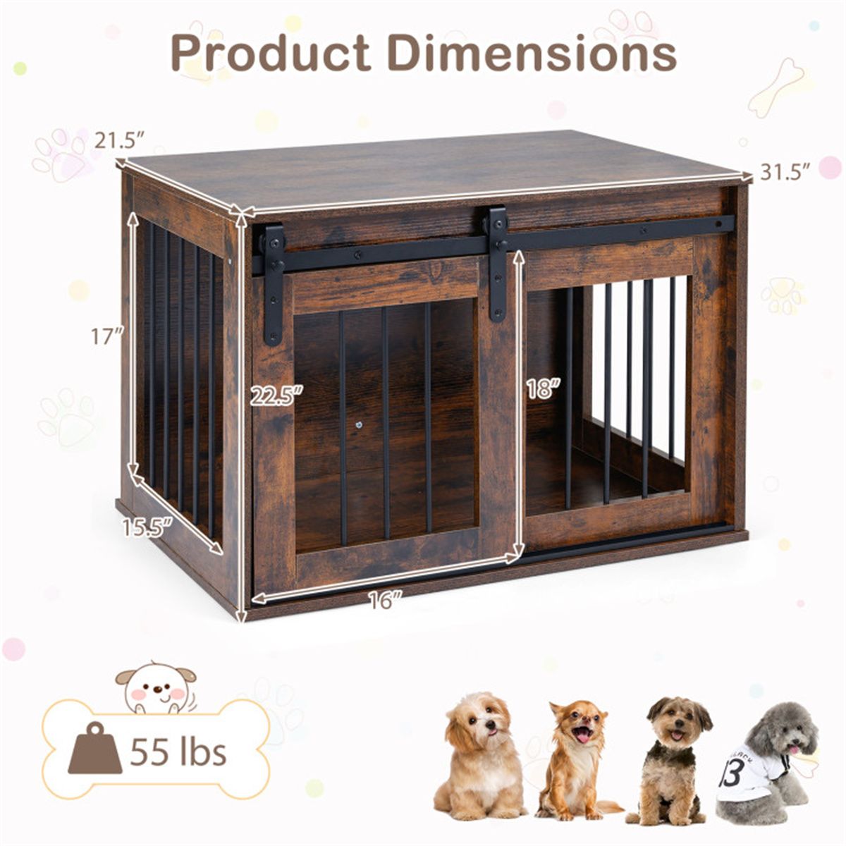 Stylish Dog Crate Furniture with Sliding Barn Door & Tabletop
