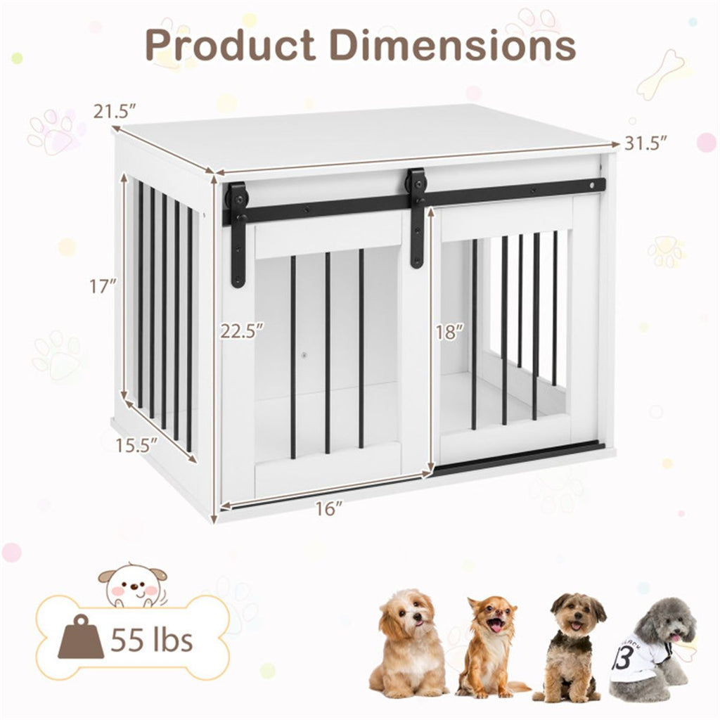 Furniture-Style Dog Crate with Sliding Barn Door and Reinforced structured Frame
