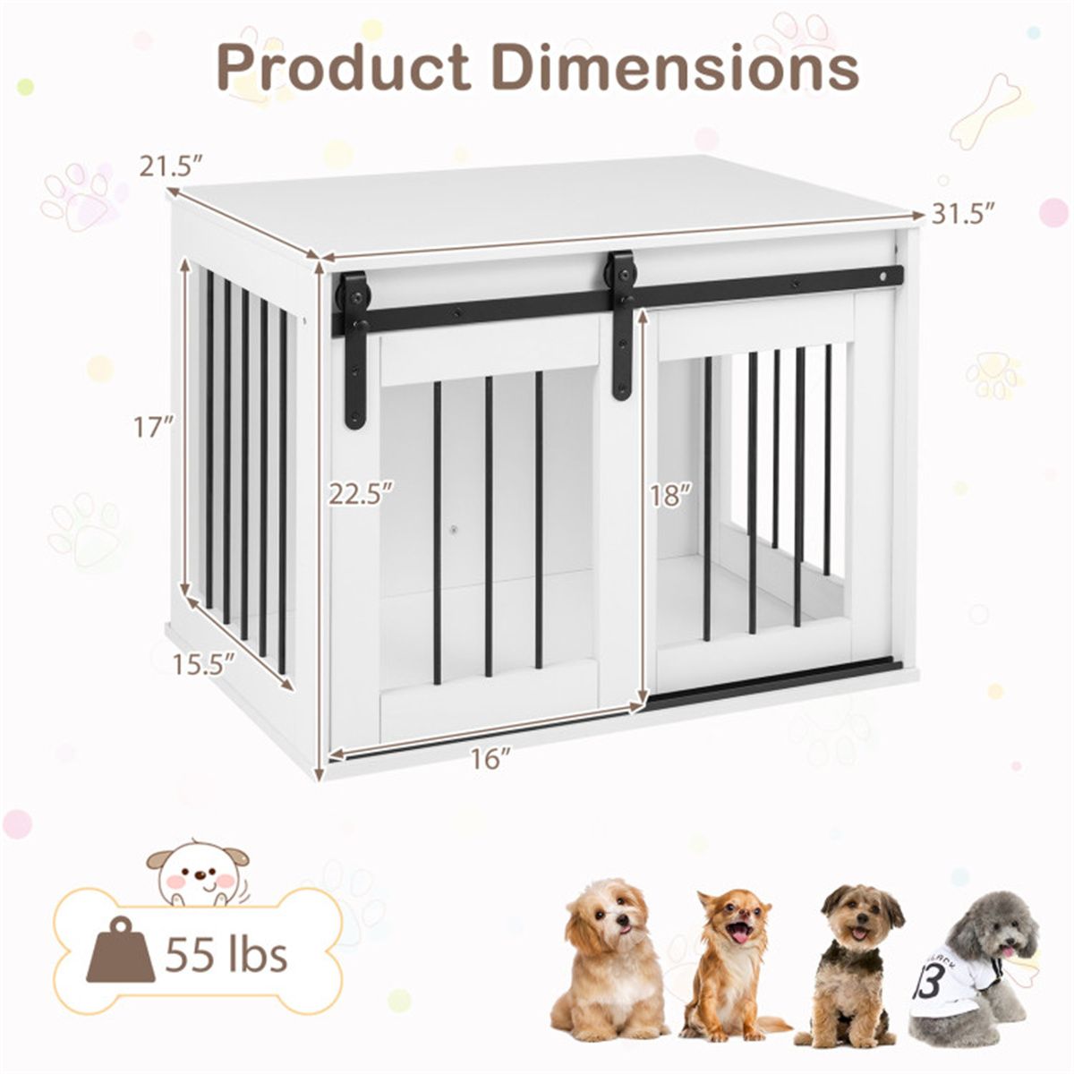 Furniture-Style Dog Crate with Sliding Barn Door and Reinforced structured Frame