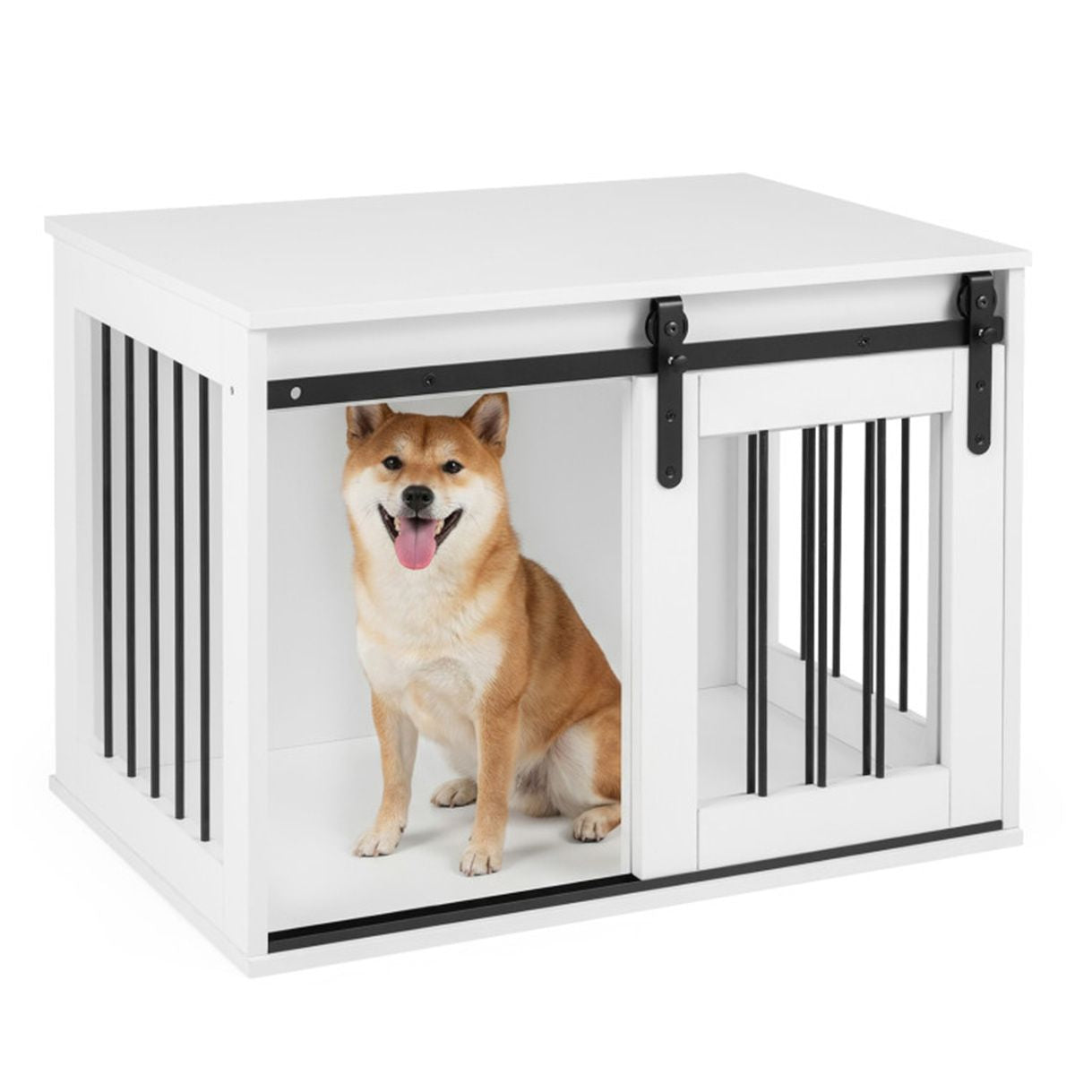 Furniture-Style Dog Crate with Sliding Barn Door and Reinforced structured Frame