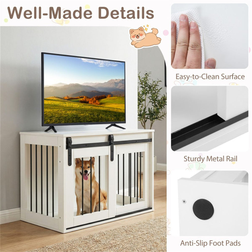 Furniture-Style Dog Crate with Sliding Barn Door and Reinforced structured Frame