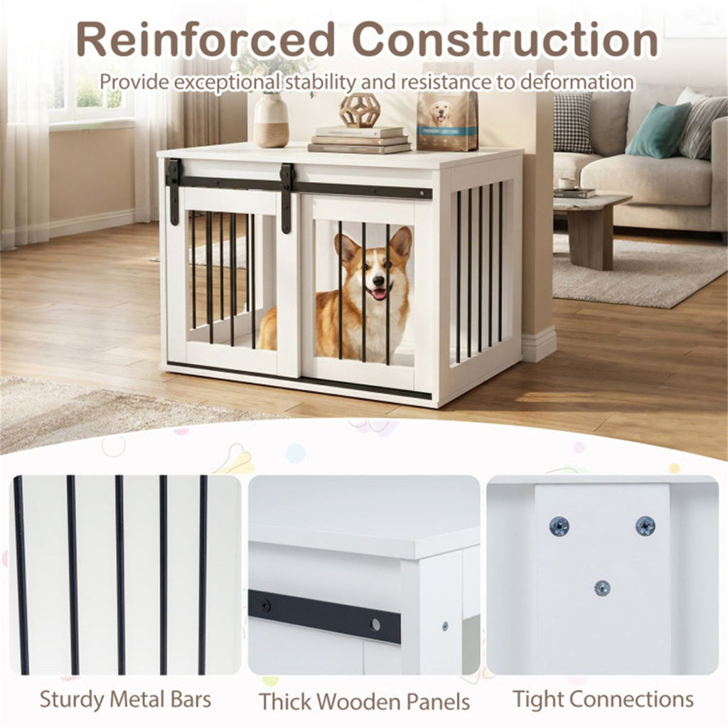 Furniture-Style Dog Crate with Sliding Barn Door and Reinforced structured Frame