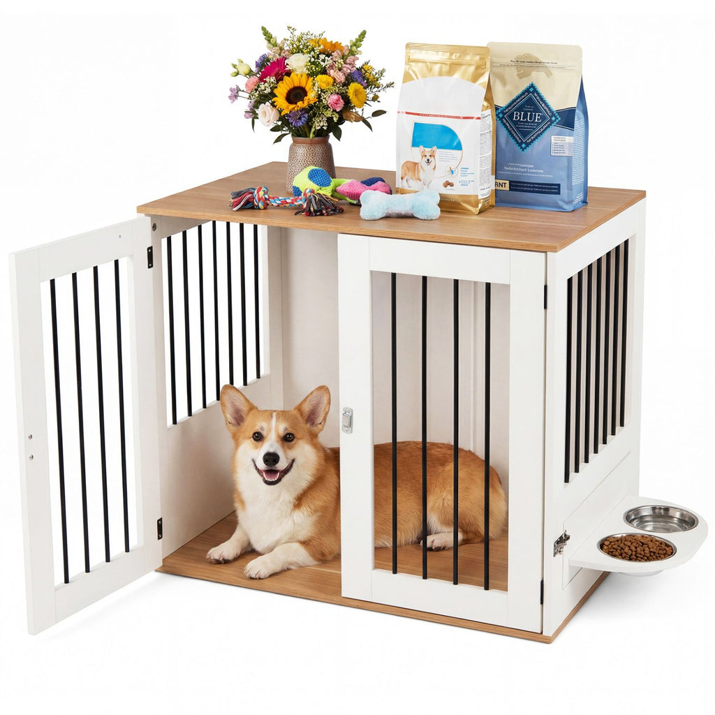 31.5' Dog Crate Furniture Wooden Dog Kennel with Double Lock Doors