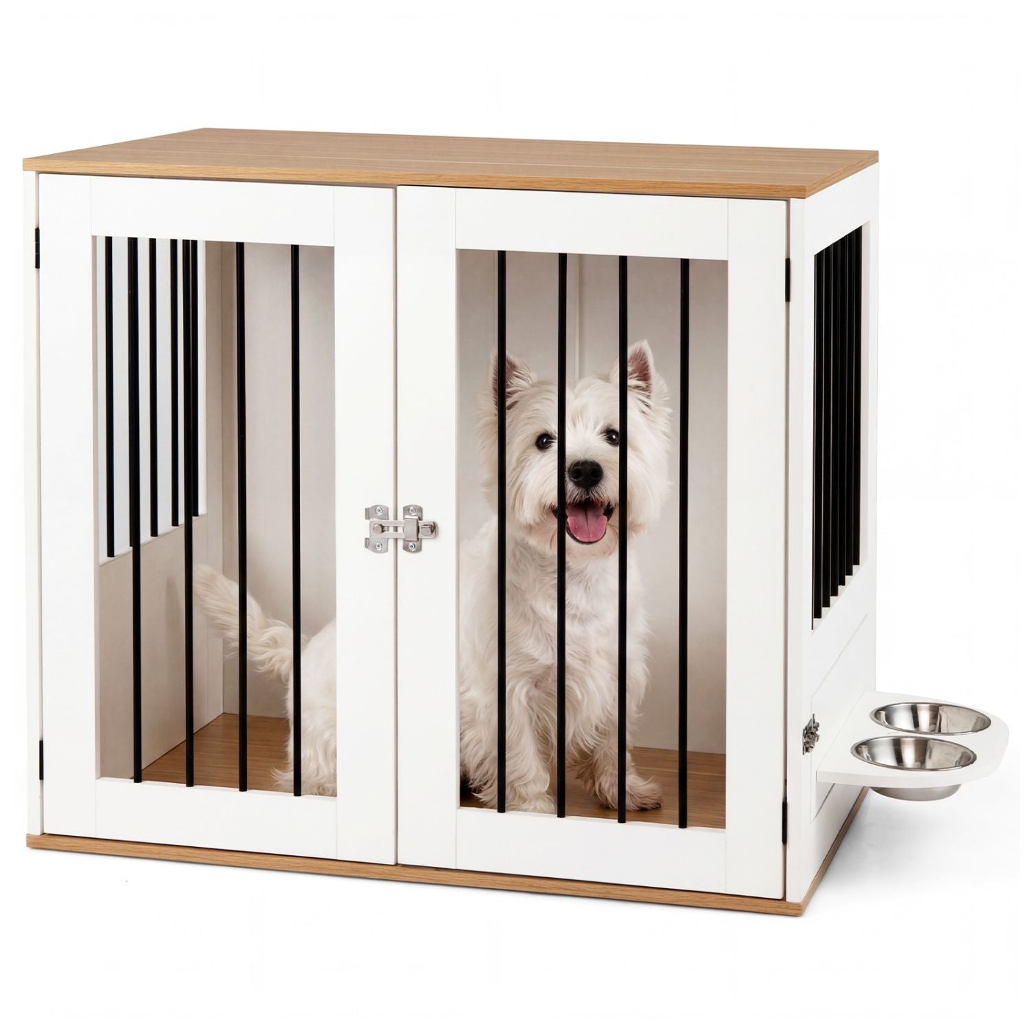 31.5' Dog Crate Furniture Wooden Dog Kennel with Double Lock Doors
