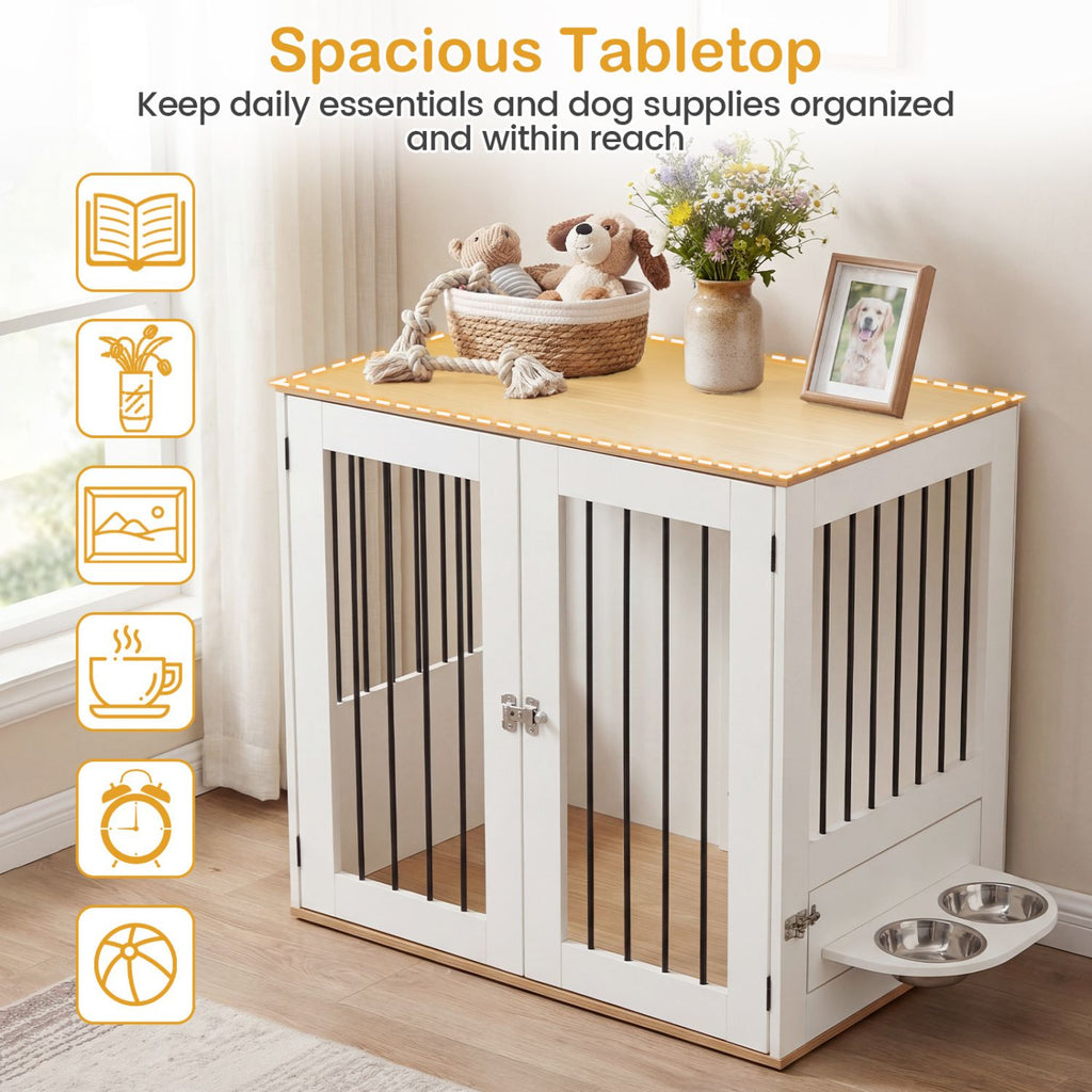 31.5' Dog Crate Furniture Wooden Dog Kennel with Double Lock Doors