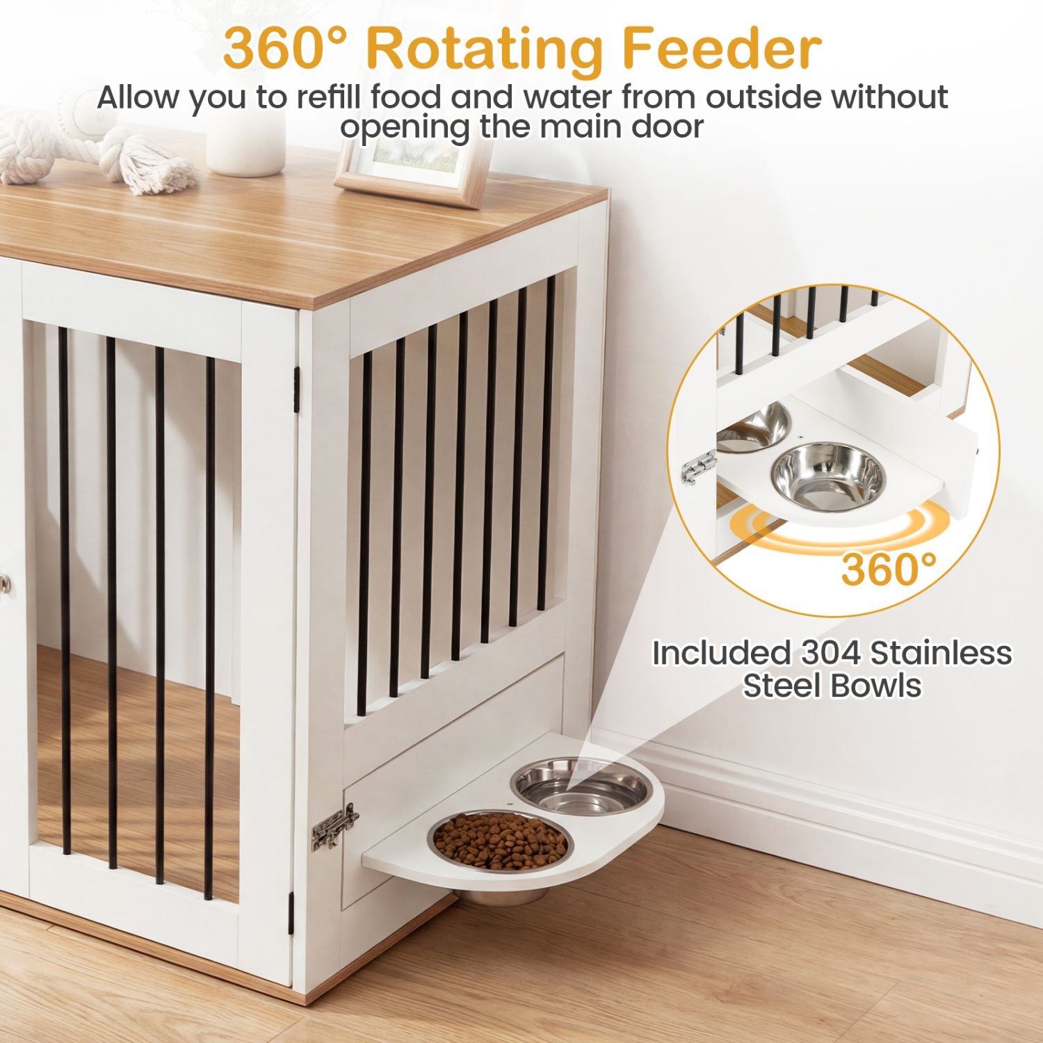 31.5' Dog Crate Furniture Wooden Dog Kennel with Double Lock Doors