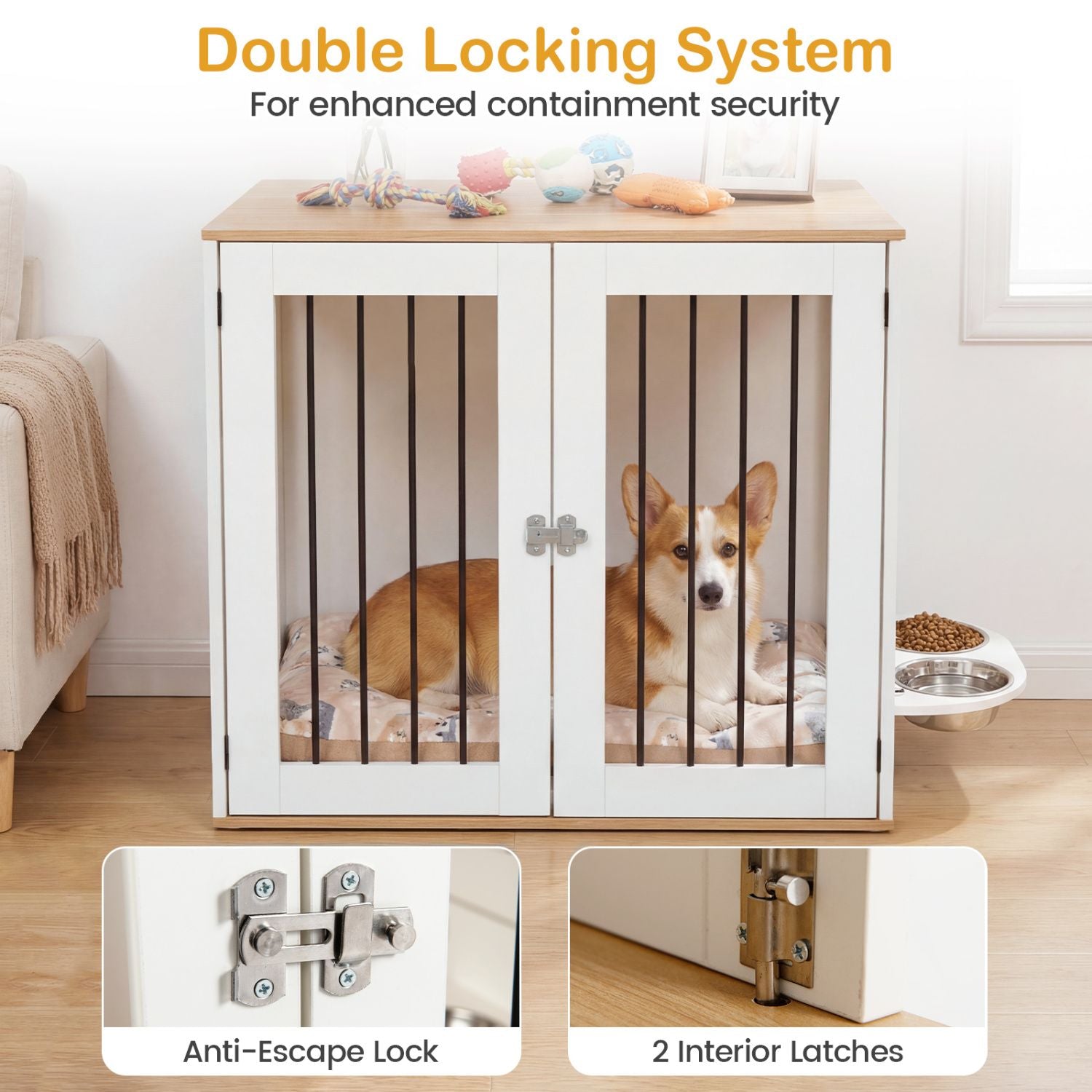 31.5' Dog Crate Furniture Wooden Dog Kennel with Double Lock Doors