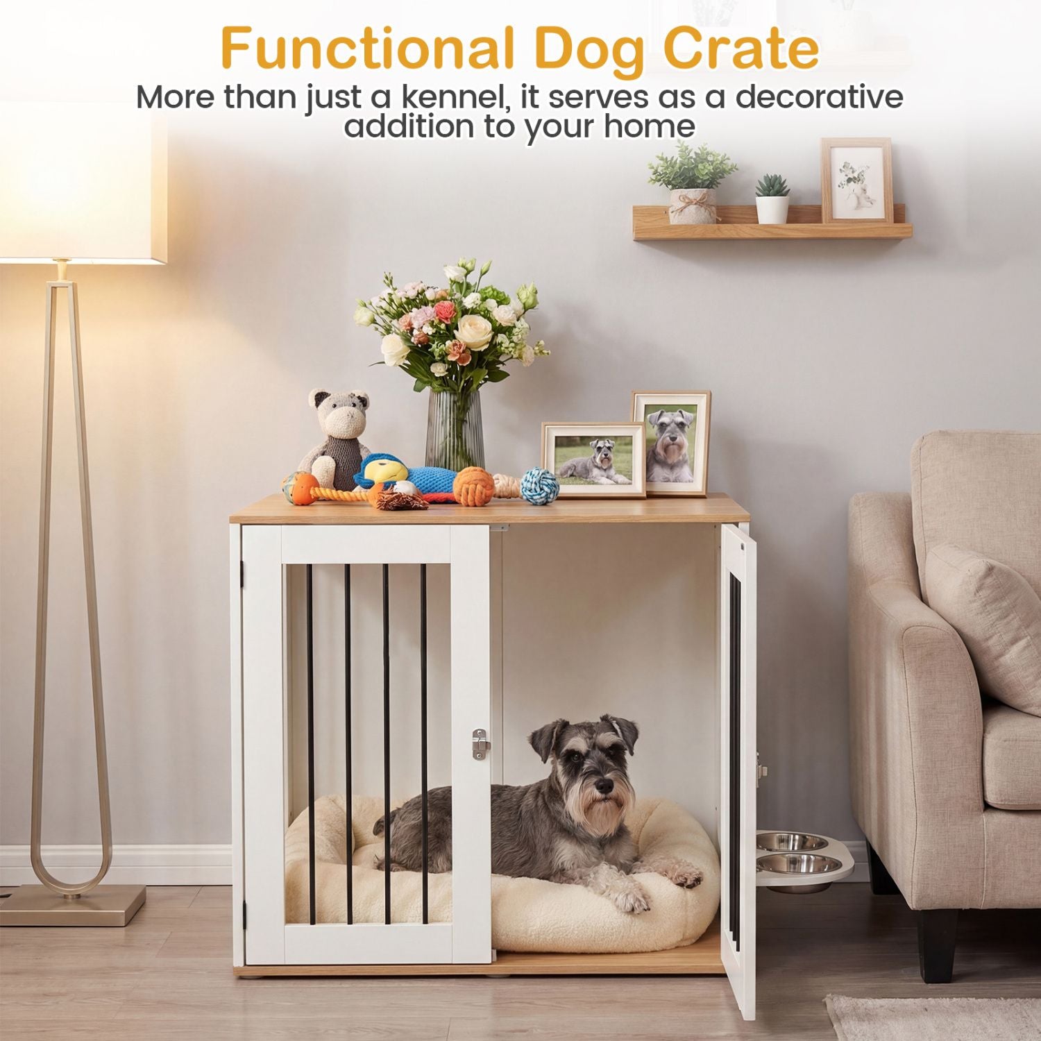 31.5' Dog Crate Furniture Wooden Dog Kennel with Double Lock Doors