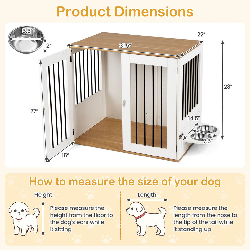 31.5' Dog Crate Furniture Wooden Dog Kennel with Double Lock Doors