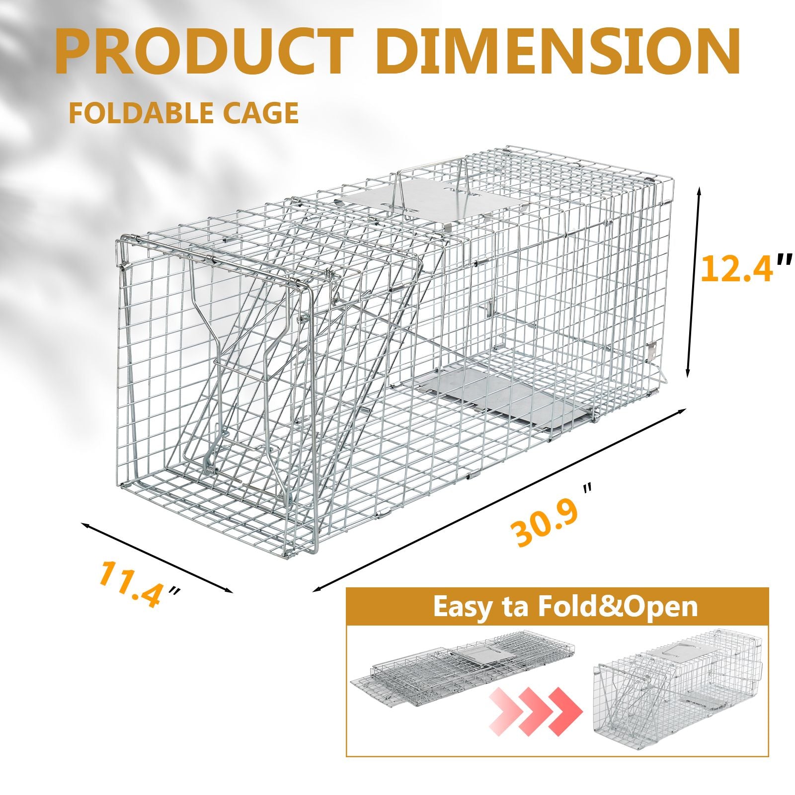 Humane Live Animal Cage Trap – practical Folding Design for Stray Cats, Raccoons, and Groundhogs