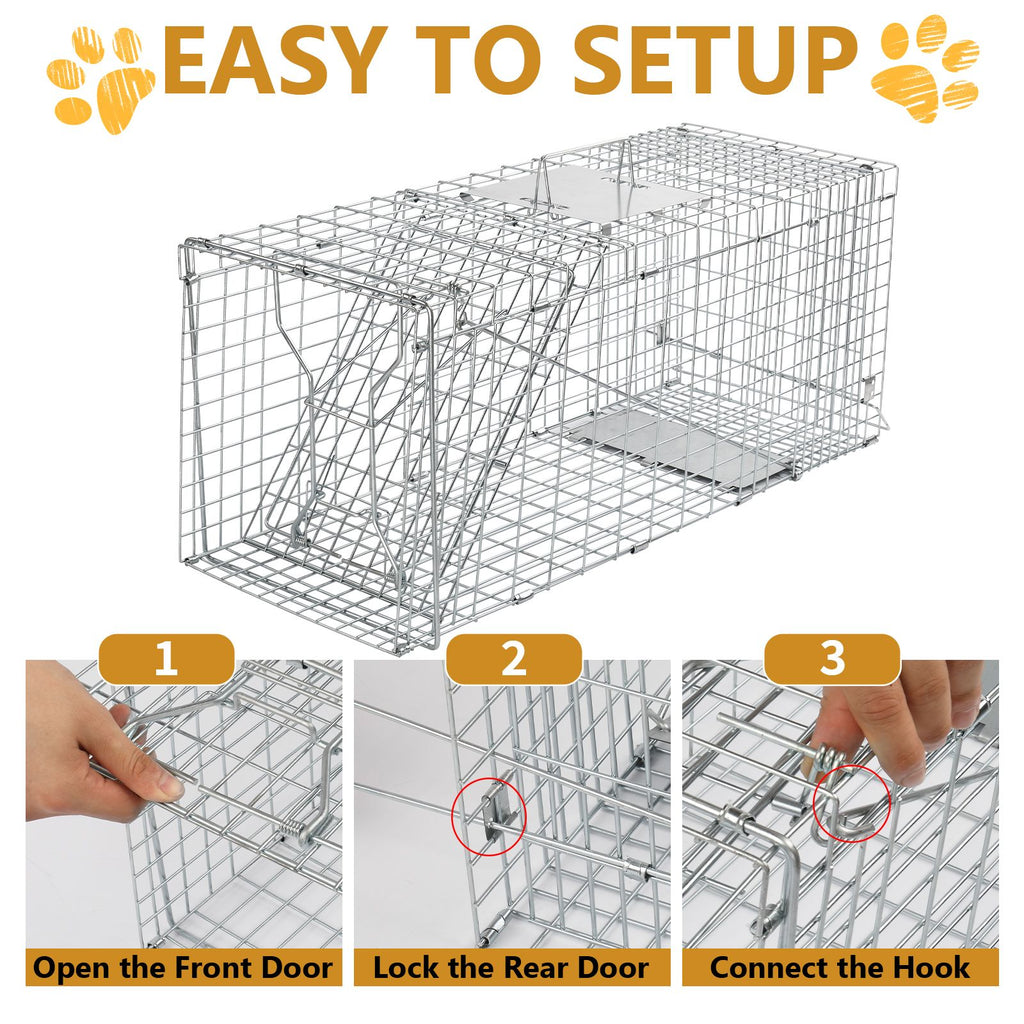 Humane Live Animal Cage Trap – practical Folding Design for Stray Cats, Raccoons, and Groundhogs