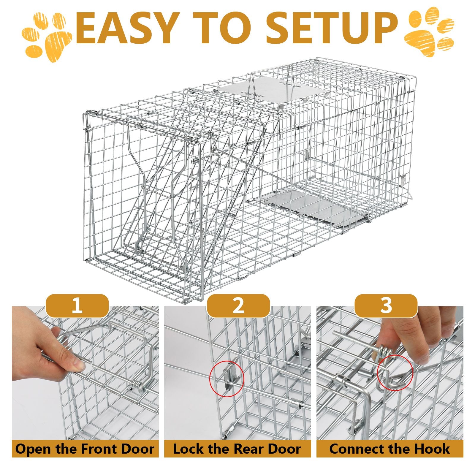 Humane Live Animal Cage Trap – practical Folding Design for Stray Cats, Raccoons, and Groundhogs