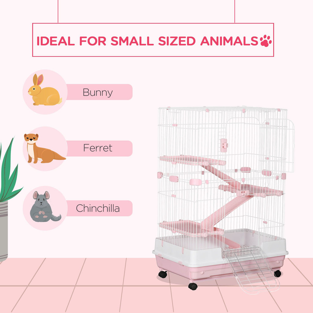 4-Level Small Animal Cage with Wheels and Slide-Out Tray for Bunnies, Ferrets, Chinchillas