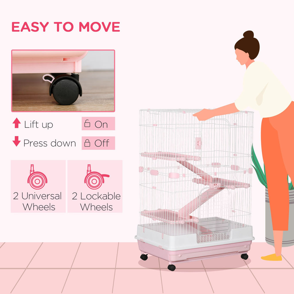 4-Level Small Animal Cage with Wheels and Slide-Out Tray for Bunnies, Ferrets, Chinchillas