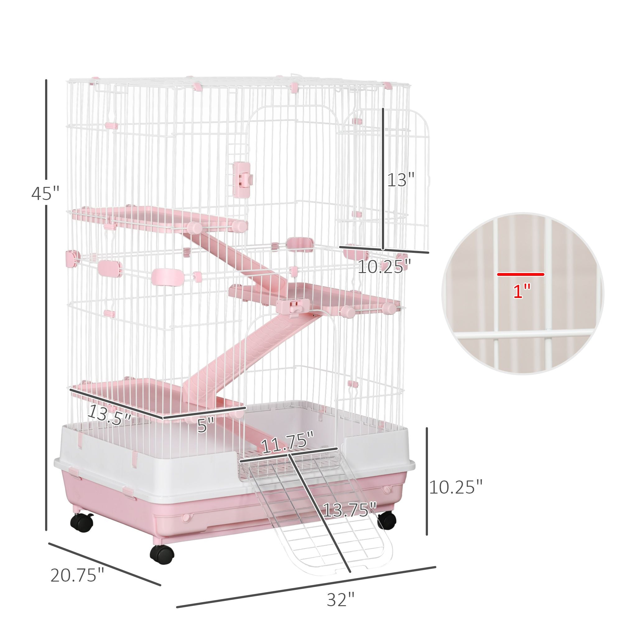 4-Level Small Animal Cage with Wheels and Slide-Out Tray for Bunnies, Ferrets, Chinchillas