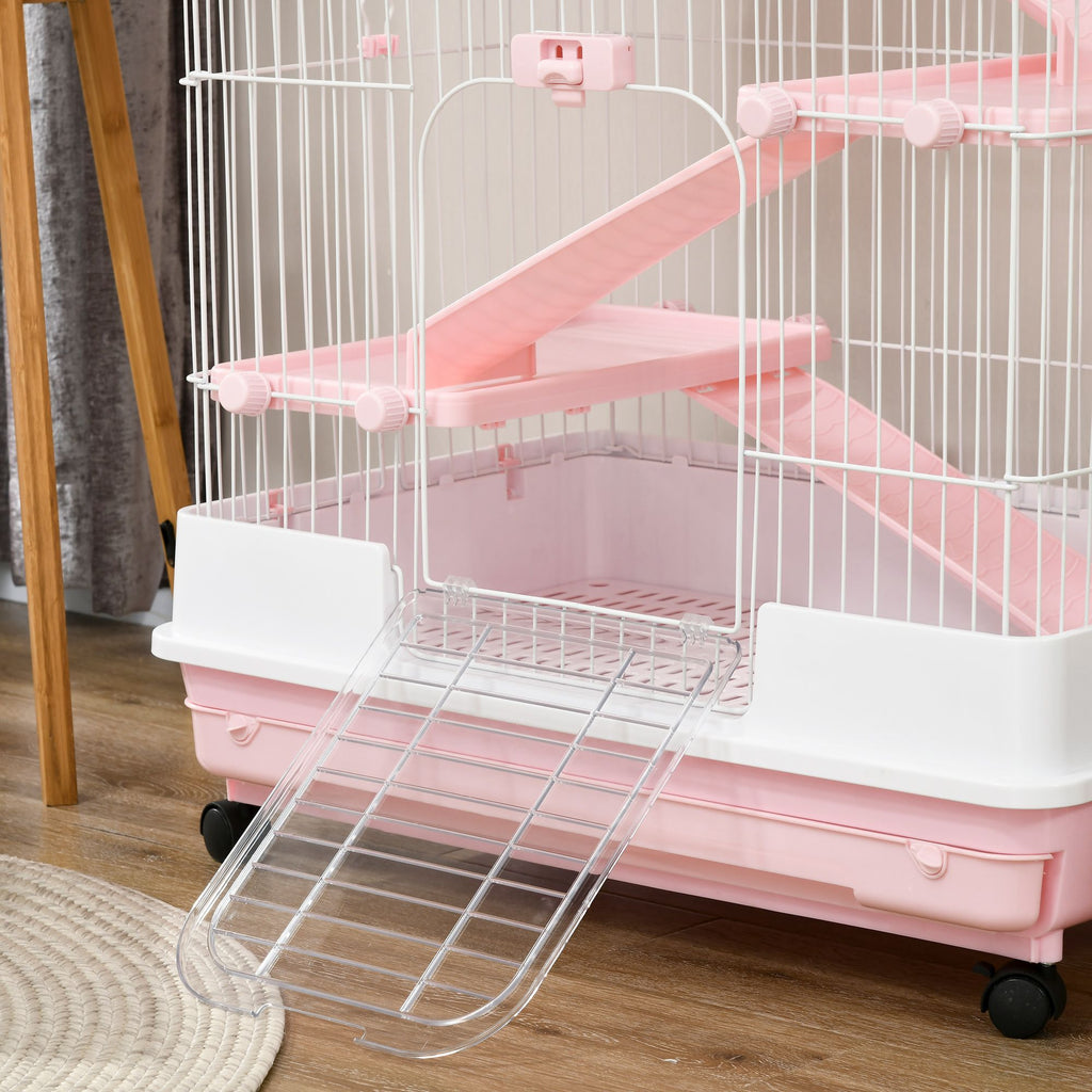 4-Level Small Animal Cage with Wheels and Slide-Out Tray for Bunnies, Ferrets, Chinchillas