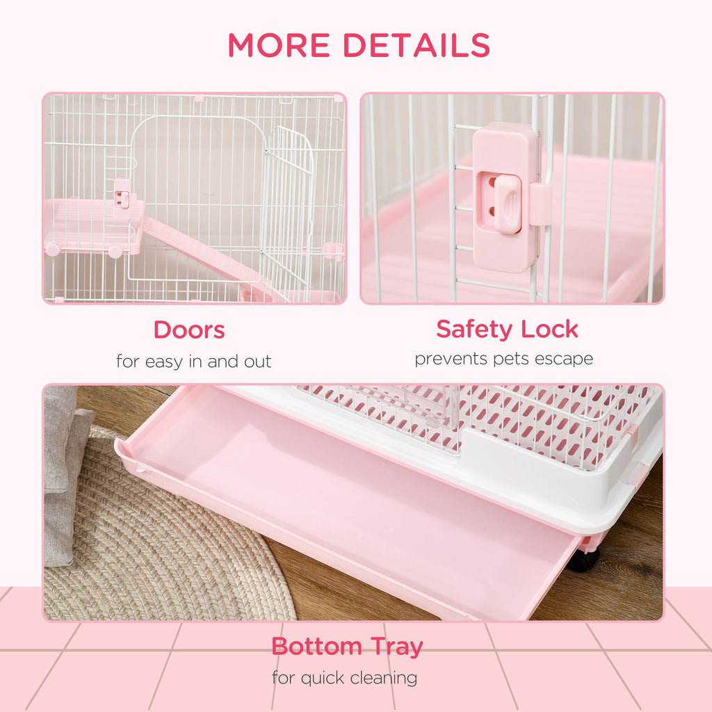 4-Level Small Animal Cage with Wheels and Slide-Out Tray for Bunnies, Ferrets, Chinchillas