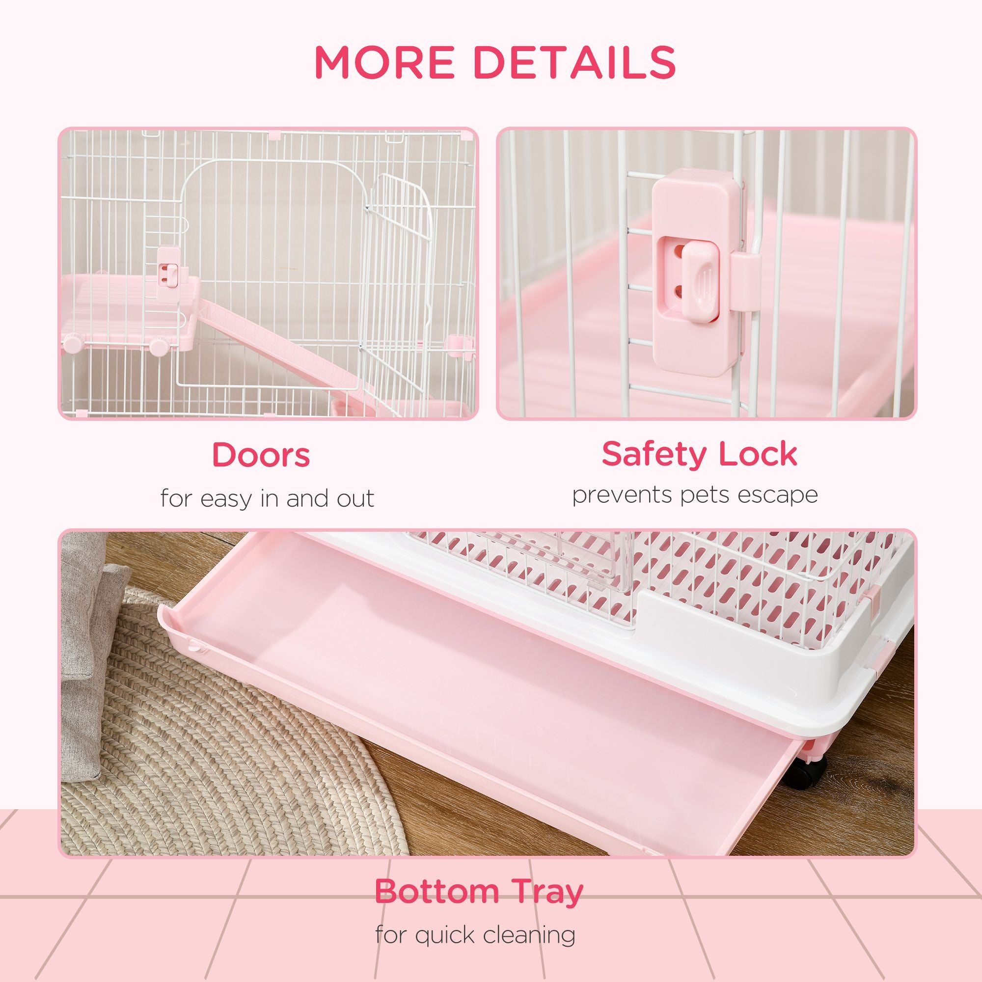 4-Level Small Animal Cage with Wheels and Slide-Out Tray for Bunnies, Ferrets, Chinchillas
