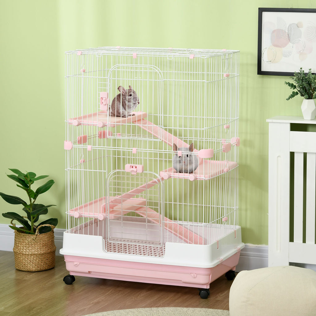 4-Level Small Animal Cage with Wheels and Slide-Out Tray for Bunnies, Ferrets, Chinchillas