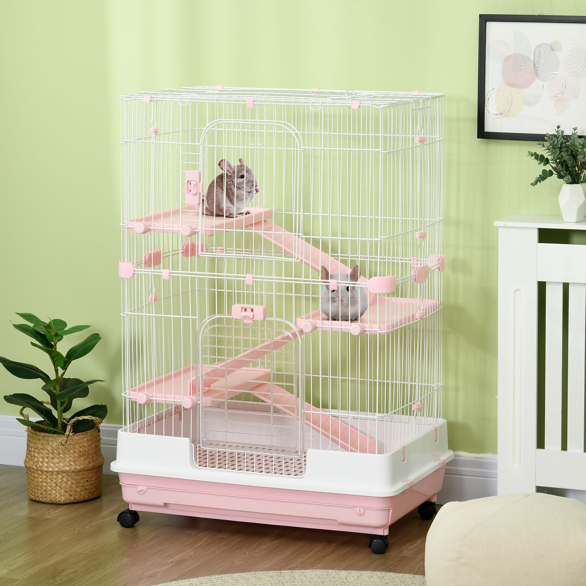 4-Level Small Animal Cage with Wheels and Slide-Out Tray for Bunnies, Ferrets, Chinchillas